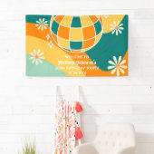 Retro Groovy Wave Disco Ball Daisy Orange Geburtst Banner (Insitu)