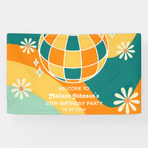 Retro Groovy Wave Disco Ball Daisy Orange Geburtst Banner