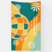 Retro Groovy Wave Disco Ball Daisy Orange Geburtst Banner (Vertikal)