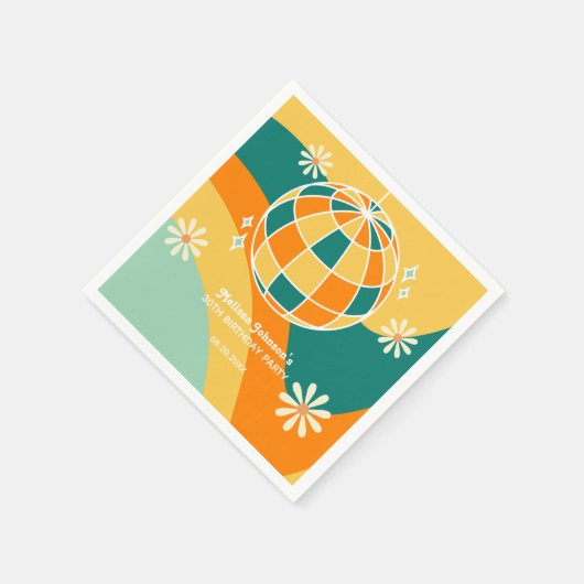 Retro Groovy Wave Disco Ball Daisy Orange Geburtst Serviette (Ecke)
