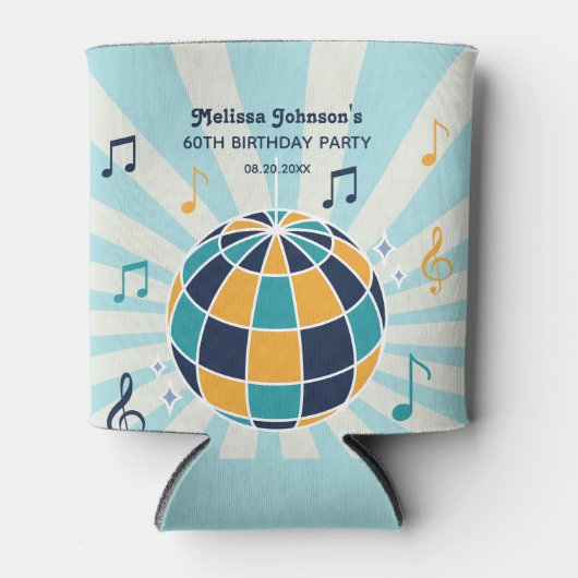 Retro Groovy Wave Disco Ball Musical Blue Geburtst Dosenkühler (Vorderseite)