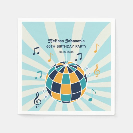 Retro Groovy Wave Disco Ball Musical Blue Geburtst Serviette (Vorderseite)