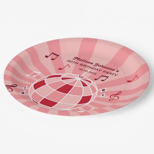 Retro Groovy Wave Disco Ball Musikalisches Rosa Ge Pappteller (Schrägansicht)