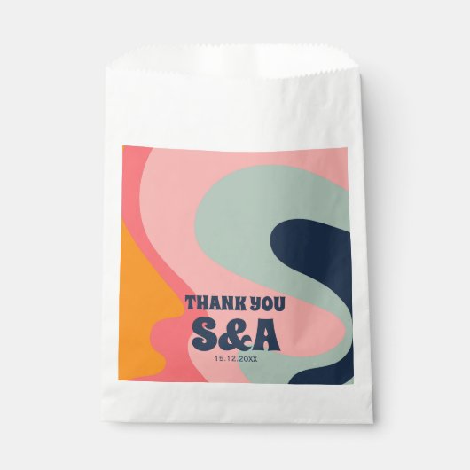 Retro Groovy Waves Pastel Pink Blue Chic Wedding Geschenktütchen (Vorderseite)