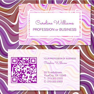 Retro Groovy Wavy Abstract Lila Rosa Weiß QR Visitenkarte