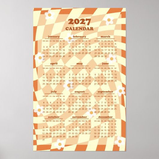Retro Groovy Wavy Karo-Muster 2027 Kalender Poster (Vorne)
