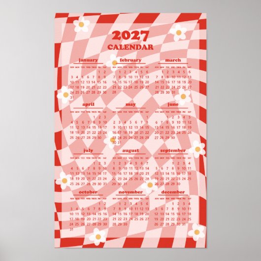 Retro Groovy Wavy Karomuster 2027 Kalender Poster (Vorne)
