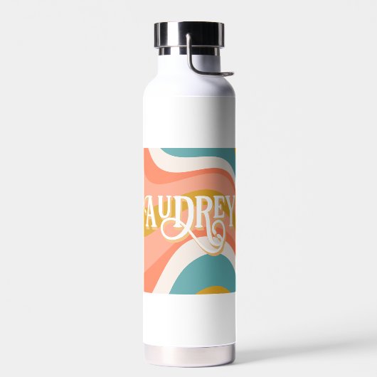 Retro Groovy Wavy Lines Personalisierter Name Trinkflasche (Links)