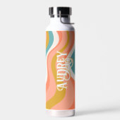 Retro Groovy Wavy Muster Personalisiert Name Trinkflasche (Links)