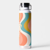 Retro Groovy Wavy Muster Personalisiert Name Trinkflasche (Rückseite)