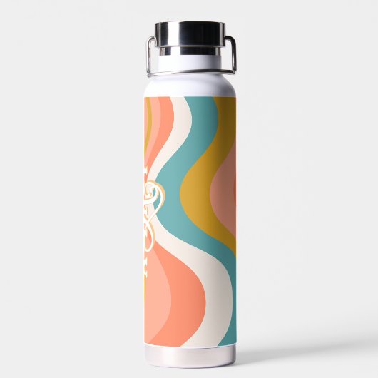 Retro Groovy Wavy Muster Personalisiert Name Trinkflasche (Rückseite)