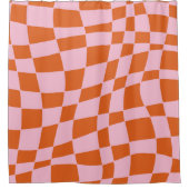 Retro Groovy Wavy Psychedelic Checkerboard Karo Y Duschvorhang (Vorderseite)