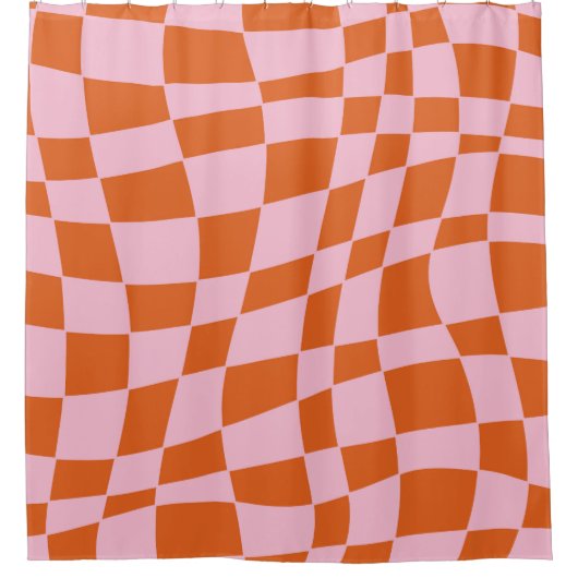 Retro Groovy Wavy Psychedelic Checkerboard Karo Y Duschvorhang (Vorderseite)