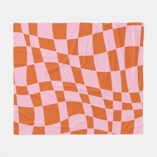 Retro Groovy Wavy Psychedelic Checkerboard Karo Y Fleecedecke (Vorderseite (Horizontal))