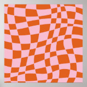 Retro Groovy Wavy Psychedelic Checkerboard Karo Y Poster (Vorne)