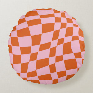 Retro Groovy Wavy Psychedelic Checkerboard Karo Y Rundes Kissen