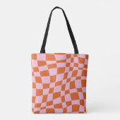Retro Groovy Wavy Psychedelic Checkerboard Karo Y Tasche (Rückseite)