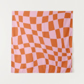 Retro Groovy Wavy Psychedelic Checkerboard Karo Y Wandteppich (Vorderseite (Horizontal))