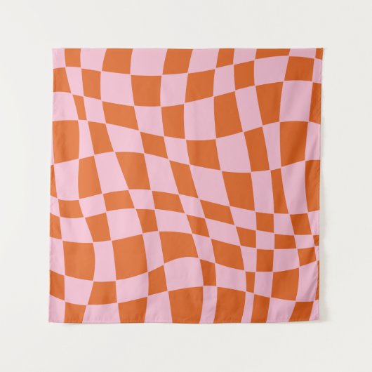 Retro Groovy Wavy Psychedelic Checkerboard Karo Y Wandteppich (Vorderseite (Horizontal))