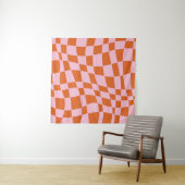 Retro Groovy Wavy Psychedelic Checkerboard Karo Y Wandteppich (Beispiel (Horizontal))