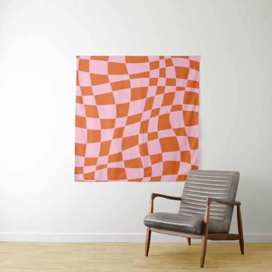 Retro Groovy Wavy Psychedelic Checkerboard Karo Y Wandteppich (Beispiel)