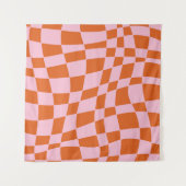 Retro Groovy Wavy Psychedelic Checkerboard Karo Y Wandteppich (Vorderseite)