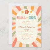 Retro Groovy Wavy Stripes Gender Reveal Party Einladung (Vorderseite)