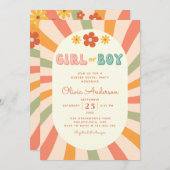 Retro Groovy Wavy Stripes Gender Reveal Party Einladung (Vorne/Hinten)