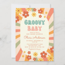 Retro Groovy Wavy Sunshine Blume Babydusche