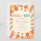 Retro Groovy Wavy Sunshine Blume Gender Reveal Einladung (Vorderseite)