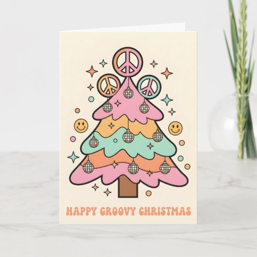 Retro Groovy Weihnachtsbaum Frohe Weihnachten (Vorderseite)