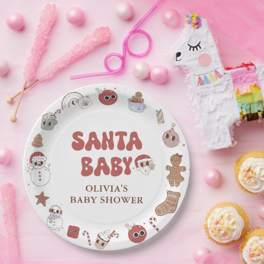 Retro Groovy Weihnachtsdusche Pappteller (Party)