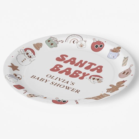 Retro Groovy Weihnachtsdusche Pappteller (Schrägansicht)