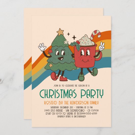 Retro Groovy Weihnachtsfeier Einladung (Vorne/Hinten)