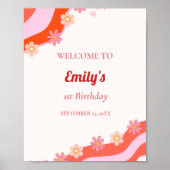 Retro Groovy Welcome Baby Geburtstag Poster (Vorne)