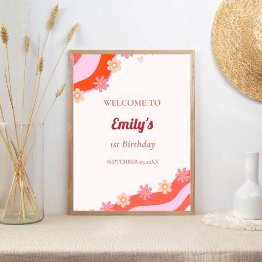 Retro Groovy Welcome Baby Geburtstag Poster