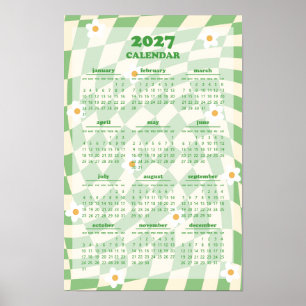 Retro Groovy Wellen Checkered Muster 2027 Kalender Poster