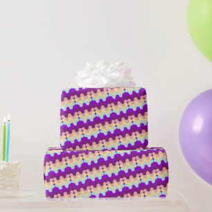 Retro Groovy Wellenmuster Lila und Gelb Geschenkpapier
