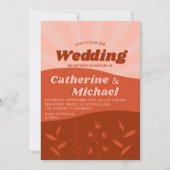 Retro Groovy Wildblume Orange Wedding Empfang Einladung (Vorderseite)