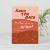 Retro Groovy Wildblume Terracotta & Orange Foto Save The Date (Stehend Vorderseite)