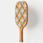 Retro groovy yellow &orange  funny smile emoji  pickleball schläger (Links)