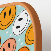 Retro groovy yellow &orange  funny smile emoji  pickleball schläger (Linke Seite)