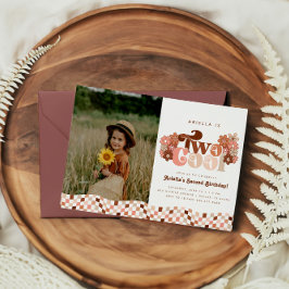 Retro Groovy Zwei Coole Girls 2. Foto Geburtstag Einladung