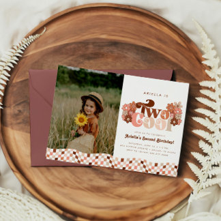 Retro Groovy Zwei Coole Girls 2. Foto Geburtstag Einladung