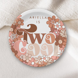 Retro Groovy Zwei Coole Girls 2. Geburtstag Pappteller