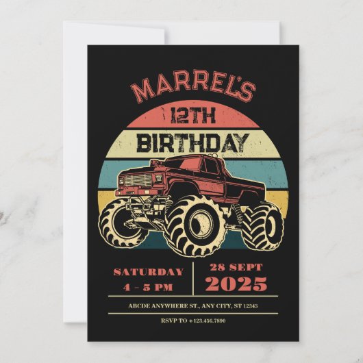 Retro Großwagen Geburtstag Einladung (Vorderseite)