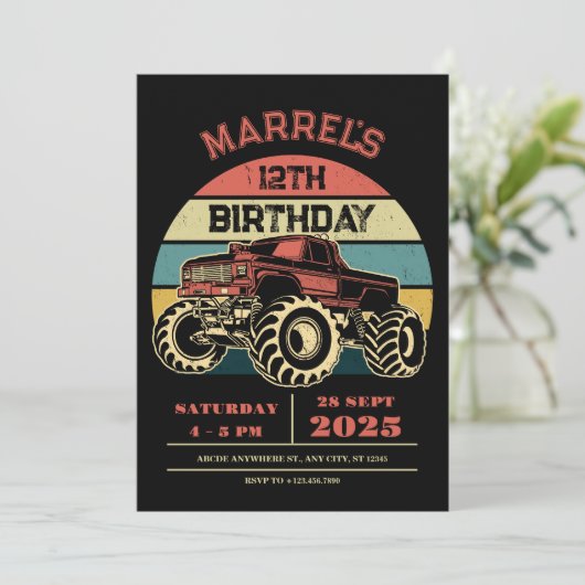 Retro Großwagen Geburtstag Einladung (Stehend Vorderseite)