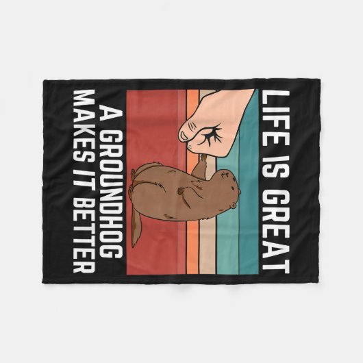 Retro Groundhog Life Is Great A Groundhog Makes It Fleecedecke (Vorderseite (Horizontal))