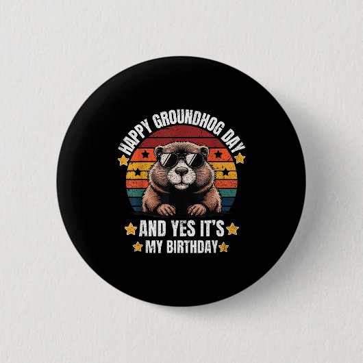 Retro Groundhog Singles Geburtstag Froher Groundho Button (Vorderseite)