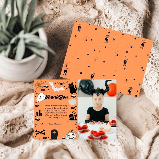 Retro Grovvvy Halloween Geburtstag Dankeschön Kart Ankündigung